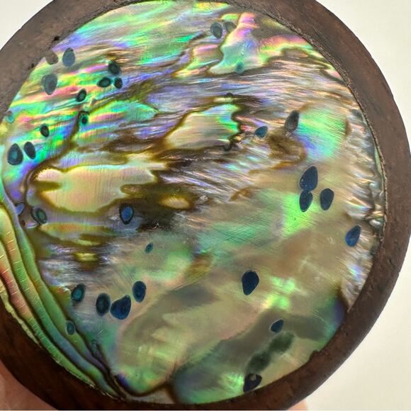 Wood Abalone Oversized Round Ring Chunky Retro Boho Bohemian Size 6.75 - Picture 5 of 11